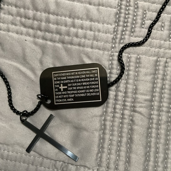 Dog Tags Style Stainless Steel Engraved Scripture Cross Pendant Necklace NWT - Picture 2 of 9